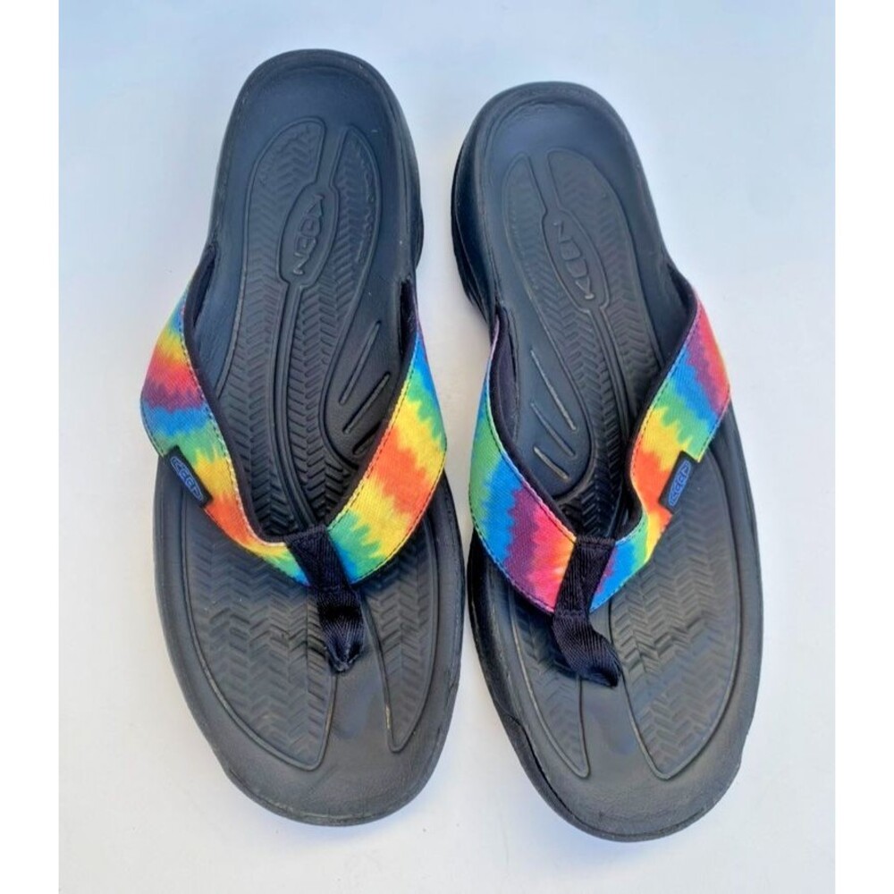 KEEN Mens Kona Flip Flops Sandals Shoes Rainbow Tie Dye Black Beach Pool Size 11